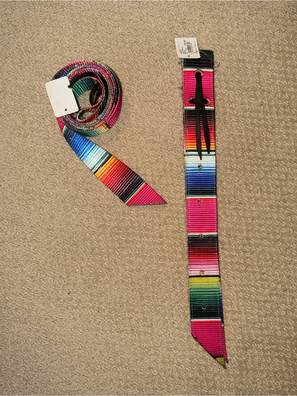 NWT colorful nylon Western off billet & latigo tie strap set never used rainbow